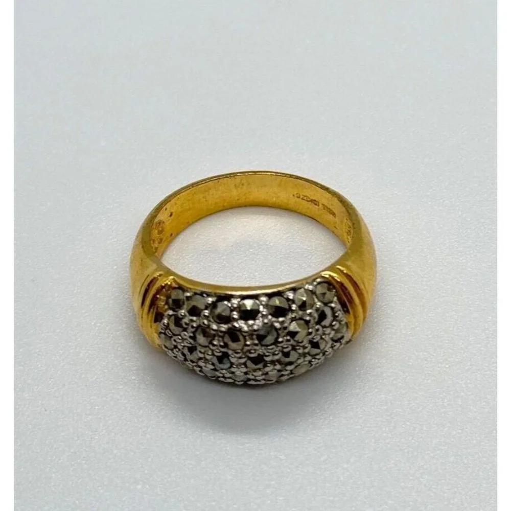 925 STERLING SILVER GOLD PLATED MARCASITE RING SIZE 8